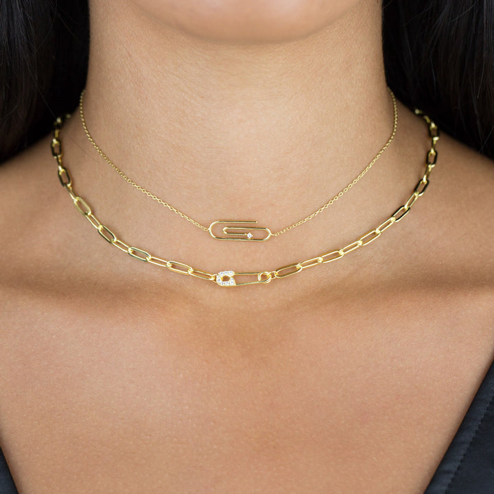  Pavé Safety Pin Link Necklace - Adina Eden's Jewels