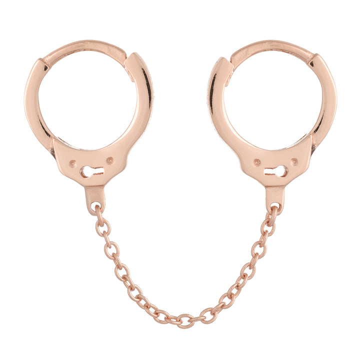 Rose Gold / Single Double Handcuff Chain Huggie Earring - Adina Eden's Jewels