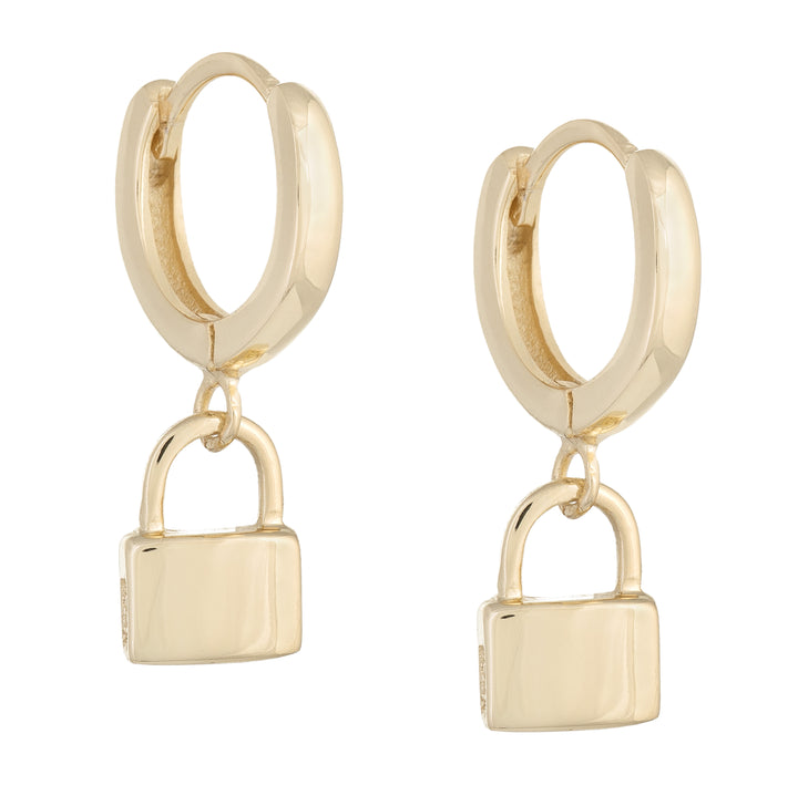Gold / Engravable Lock Huggie Earring - Adina Eden's Jewels