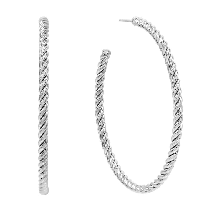 Silver / 50 MM Rope Hoop Earring - Adina Eden's Jewels