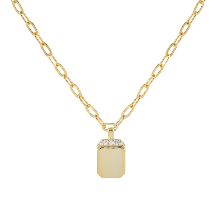 Gold Engraved CZ Mini Dog Tag Link Necklace - Adina Eden's Jewels