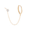 14K Gold / Single Solitaire Stud X Huggie Chain Earring 14K - Adina Eden's Jewels