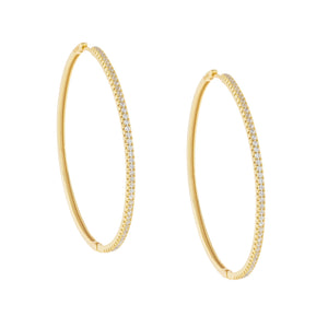 Gold Large Pave Thin Hoop Earring - Adina Eden's Jewels