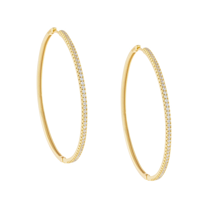 Gold Large Pave Thin Hoop Earring - Adina Eden's Jewels