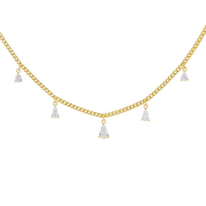 Gold CZ Teardrop Cuban Chain Necklace - Adina Eden's Jewels