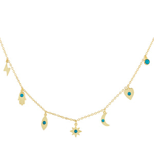 Turquoise CZ Turquoise Charms Necklace - Adina Eden's Jewels
