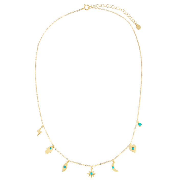  CZ Turquoise Charms Necklace - Adina Eden's Jewels