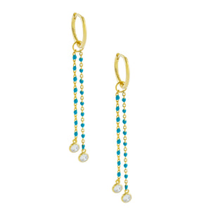 Turquoise Bezel X Enamel Drop Huggie Earring - Adina Eden's Jewels