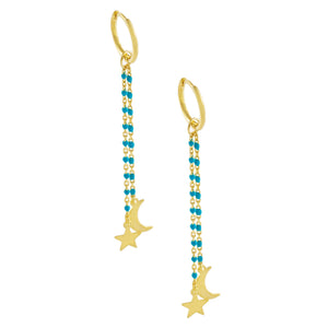 Turquoise Celestial Enamel Drop Huggie Earring - Adina Eden's Jewels
