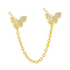 Gold / Single Pavé Double Butterfly Chain Stud Earring - Adina Eden's Jewels