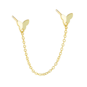 Gold / Single Solid Double Butterfly Chain Stud Earring - Adina Eden's Jewels