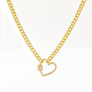 Gold Pavé Mini Heart Cuban Chain Necklace - Adina Eden's Jewels