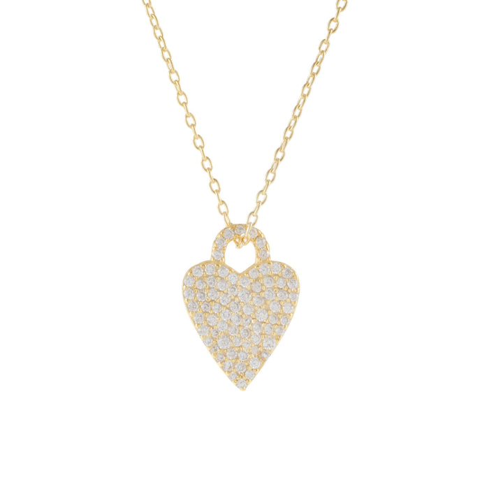 Gold Pavé Heart Charm Necklace - Adina Eden's Jewels