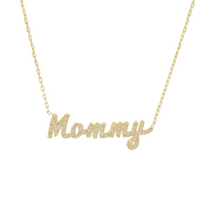 Gold Pavé Script Mommy Necklace - Adina Eden's Jewels