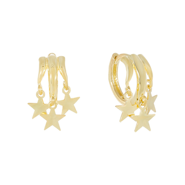 Gold Triple Dangle Star Huggie Earring - Adina Eden's Jewels