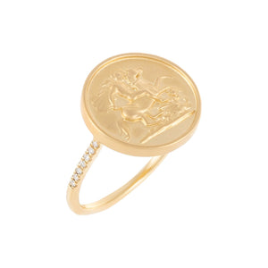 14K Gold / 6.5 Diamond Warrior Coin Ring 14K - Adina Eden's Jewels