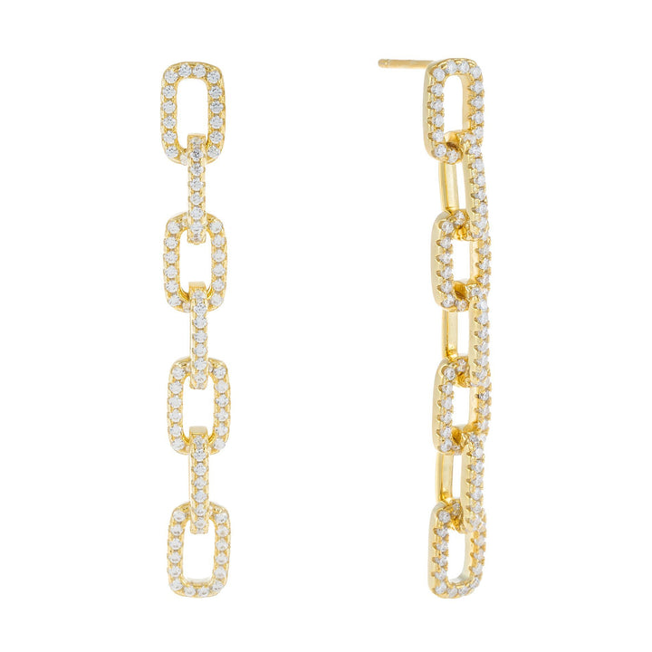 Gold Pavé Box Link Drop Stud Earring - Adina Eden's Jewels
