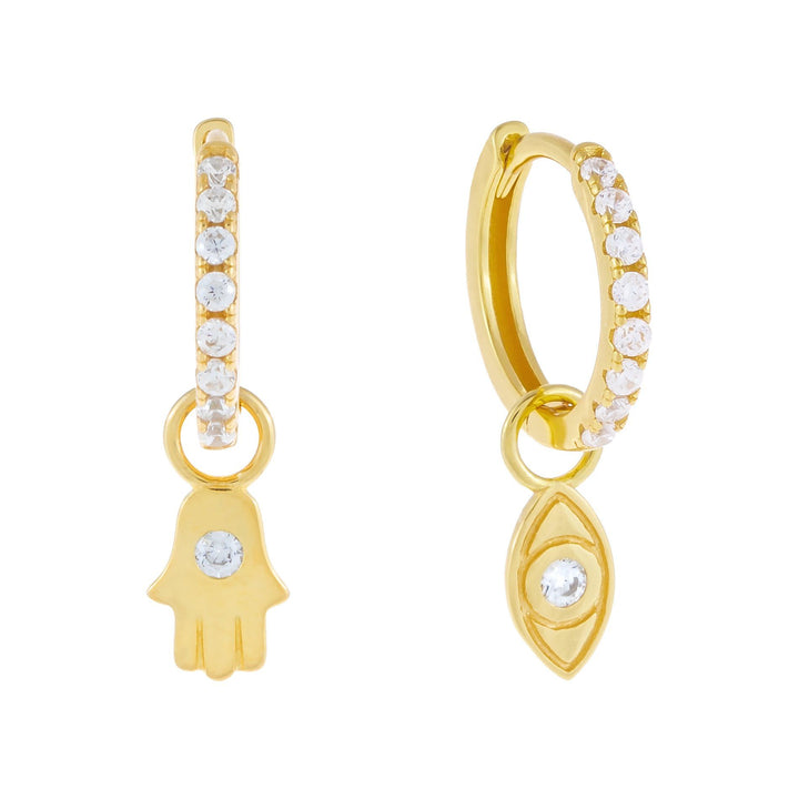 Gold Dangling Hamsa CZ Huggie Earring - Adina Eden's Jewels