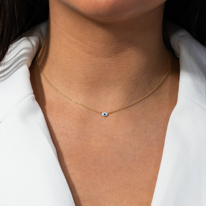  Mini Enamel Evil Eye Necklace 14K - Adina Eden's Jewels