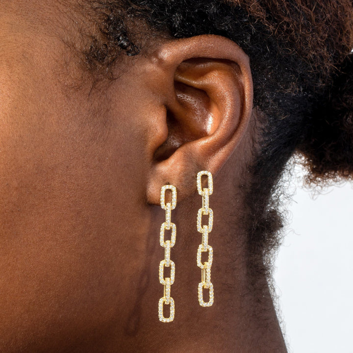  Pavé Box Link Drop Stud Earring - Adina Eden's Jewels