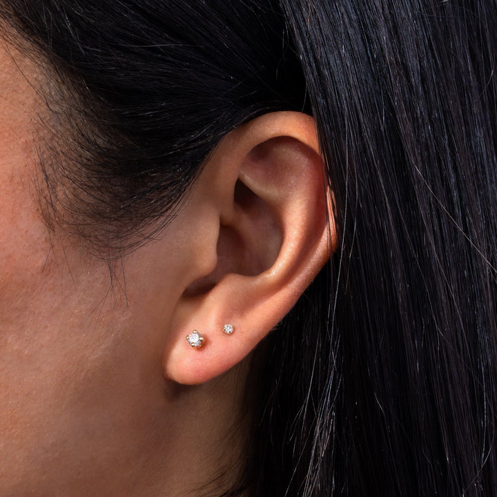  CZ Square Threaded Stud Earring 14K - Adina Eden's Jewels