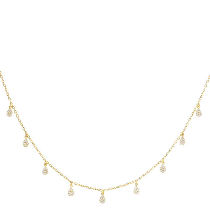 Gold Pavé Dainty Dangling Teardrop Necklace - Adina Eden's Jewels