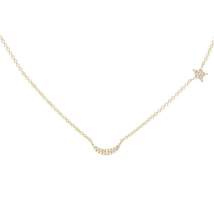 14K Gold Diamond Moon & Star Necklace 14K - Adina Eden's Jewels