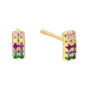 Multi-Color Mini Double Row Stud Earring - Adina Eden's Jewels