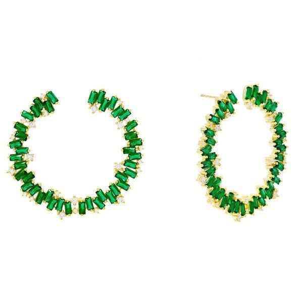 Emerald Green Colored Baguette Hoop Earring - Adina Eden's Jewels