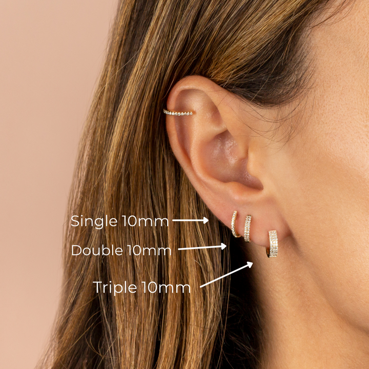  Diamond Double Row Huggie Earring 14K - Adina Eden's Jewels
