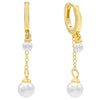 Pearl White Double Pearl Dangle Huggie Earring - Adina Eden's Jewels