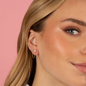  Pearl X Colored CZ Chain Stud Earring - Adina Eden's Jewels