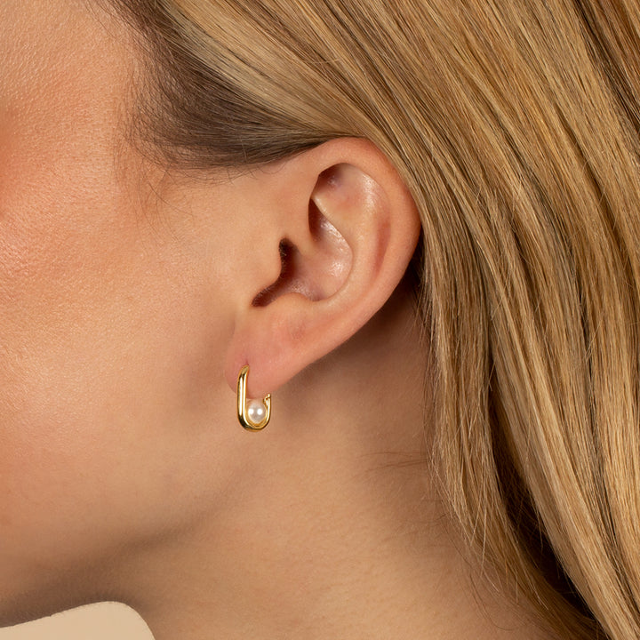  Solid Oval X Pearl Huggie Earring - Adina Eden's Jewels