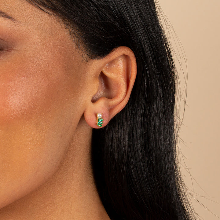  Pearl Baguette Curved Bar Stud Earring - Adina Eden's Jewels