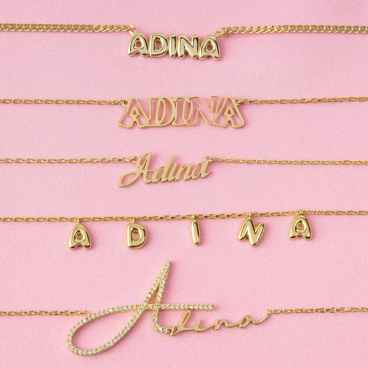  Solid Bubble Letter Dangling Name Necklace - Adina Eden's Jewels