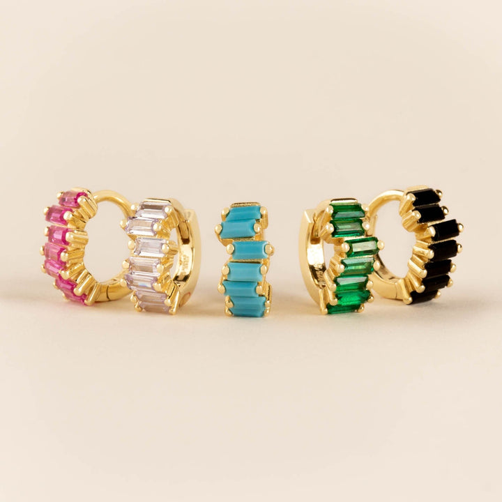  Colored Mini Scattered Baguette Huggie Earring - Adina Eden's Jewels