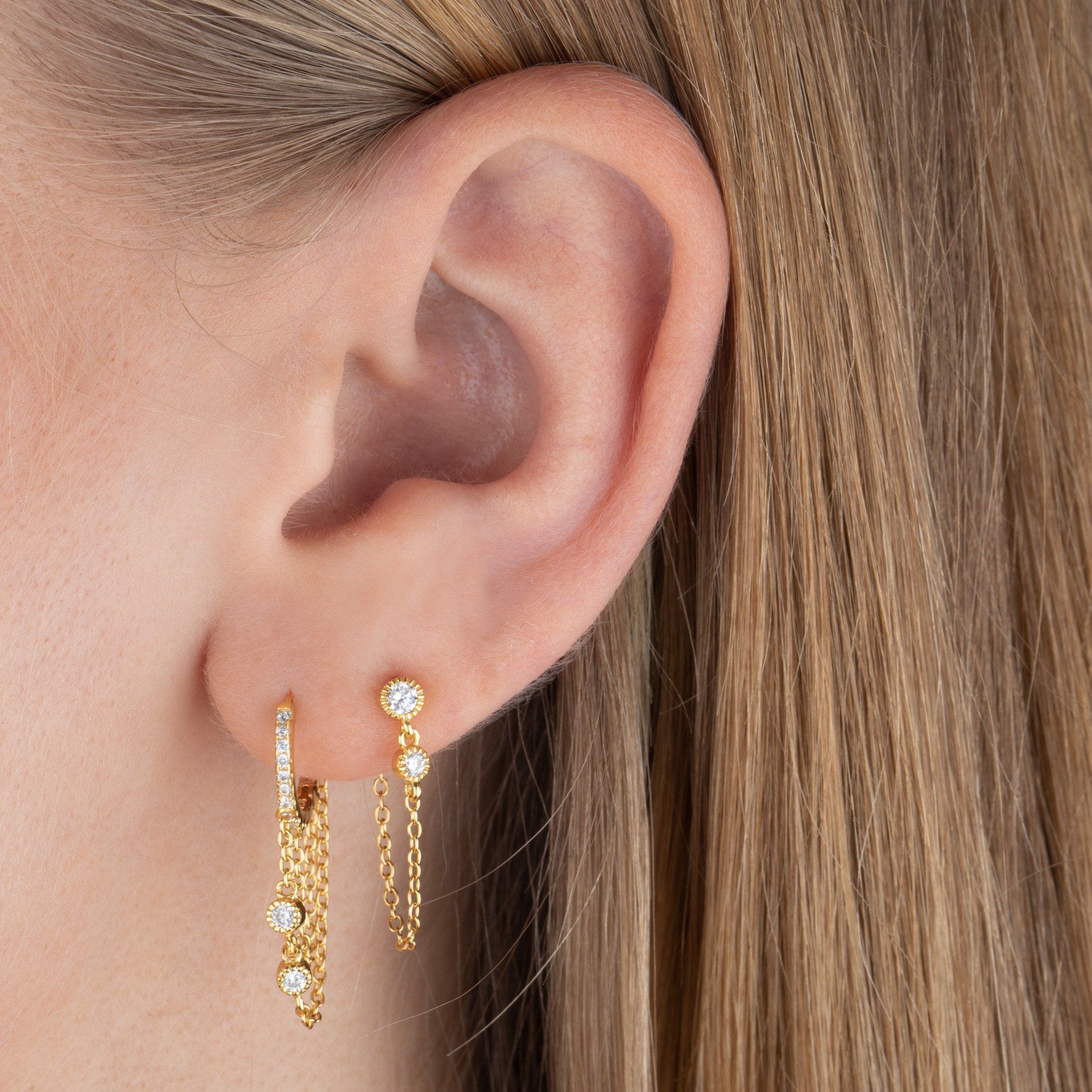 Bezel chain 2024 huggie earring
