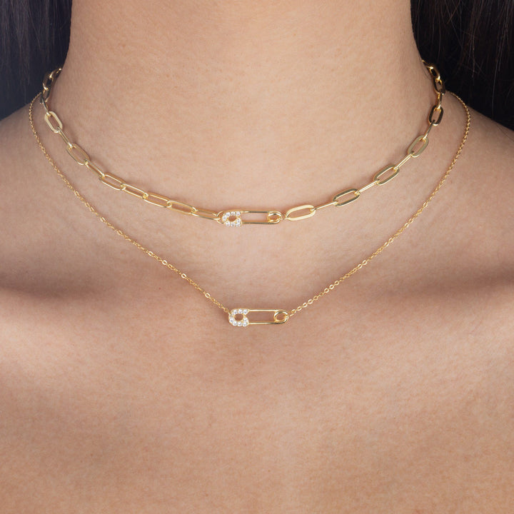 CZ Safety Pin Necklace - Adina Eden's Jewels