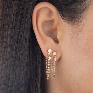  CZ Star Chain Stud Earring - Adina Eden's Jewels