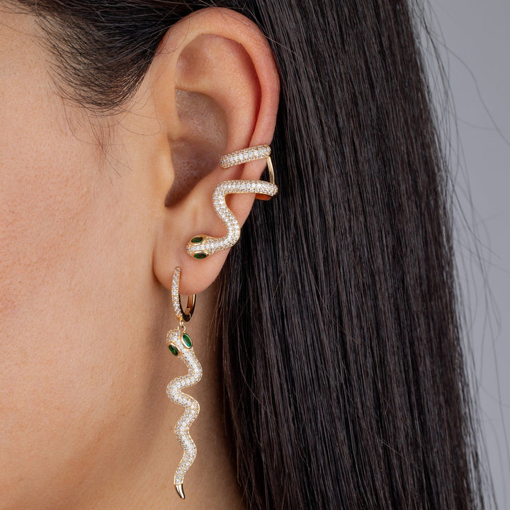  Pavé Snake Ear Cuff X Huggie Earring Combo Set - Adina Eden's Jewels