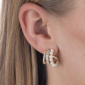  CZ X Pearl Hoop Earring - Adina Eden's Jewels