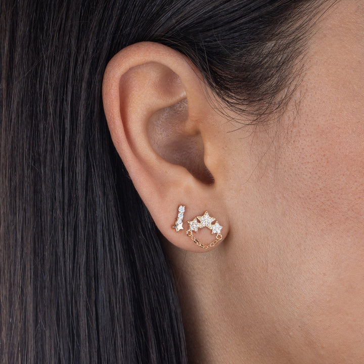  CZ Mini Three Star Chain Stud Earring - Adina Eden's Jewels