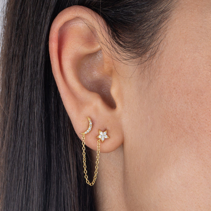  Pavé Star X Moon Drop Stud Earring - Adina Eden's Jewels