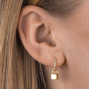  Engraved Pavé Lock Huggie Earring - Adina Eden's Jewels