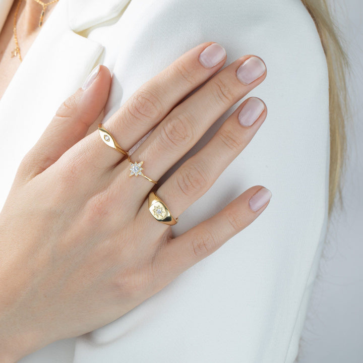  CZ Mini Starburst Signet Ring - Adina Eden's Jewels