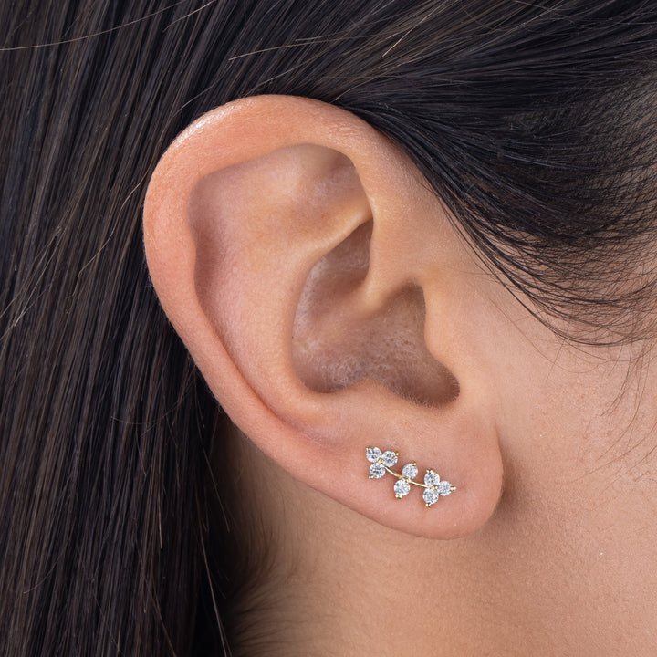  Diamond Leaf Stud Earring 14K - Adina Eden's Jewels