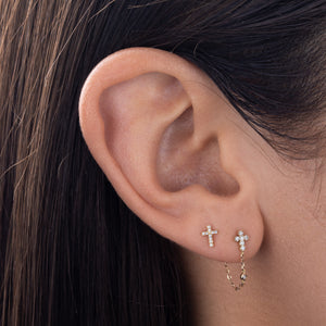 Diamond Cross Chain Stud Earring 14K - Adina Eden's Jewels