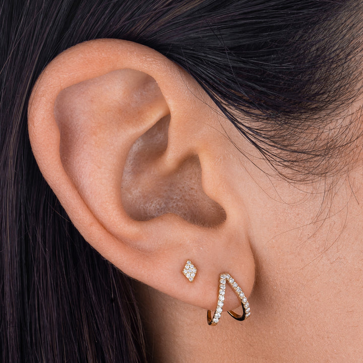  Diamond Double Huggie Stud Earring 14K - Adina Eden's Jewels