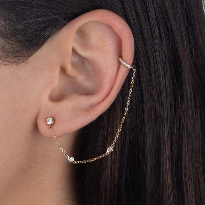  Diamond Bezel Chain Stud X Ear Cuff 14K - Adina Eden's Jewels