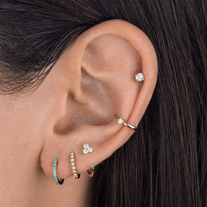  Diamond Cluster Ear Threader Hoop 14K - Adina Eden's Jewels
